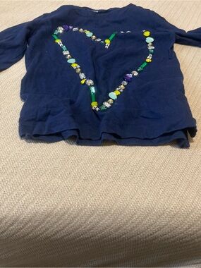 Crewcuts Navy Blue Long-Sleeve t-shirt with Beaded Heart